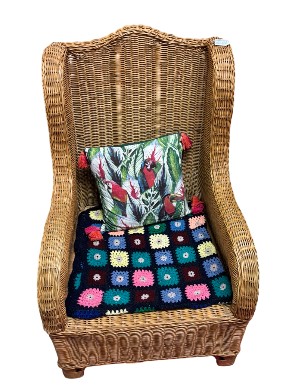 Fauteuil en rotin à oreilles vintage