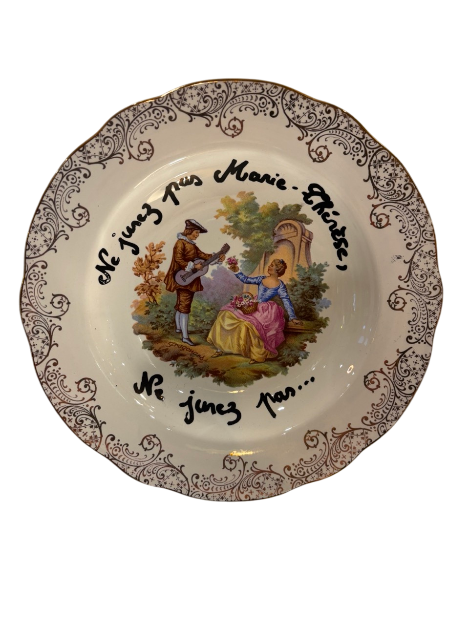 Assiette décorative vintage "Ne jurez pas Marie Thérese "