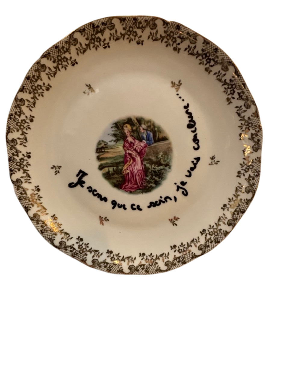 Assiette ancienne en porcelaine décorative "Je sens que ce soir je vais conclure"