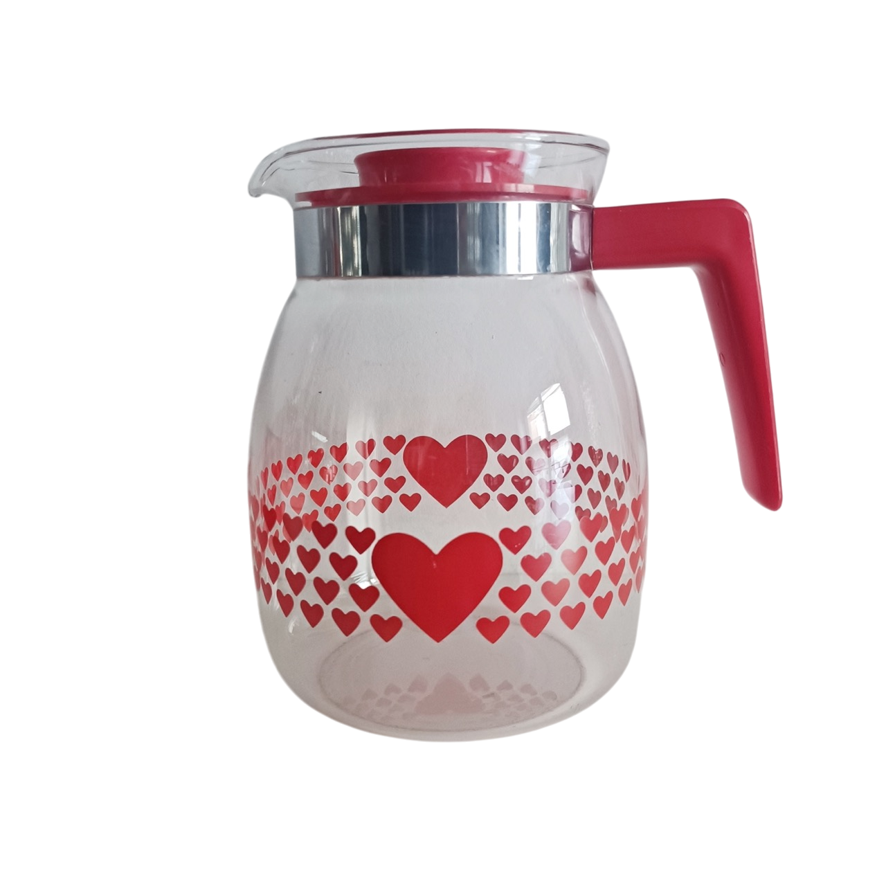 Carafe en verre avec design de cœurs rouges