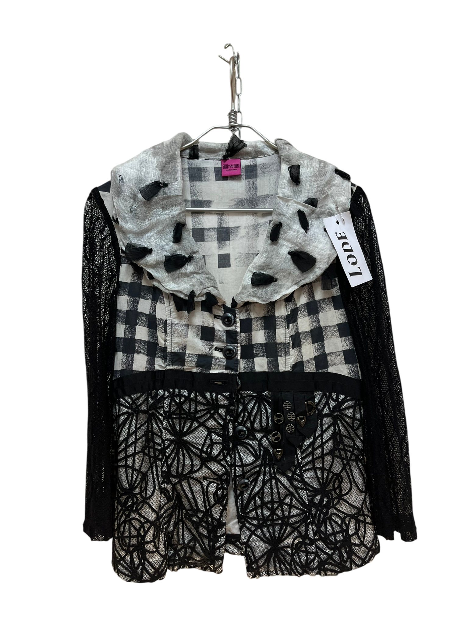 Veste vintage chic en damier noir et blanc Taille S