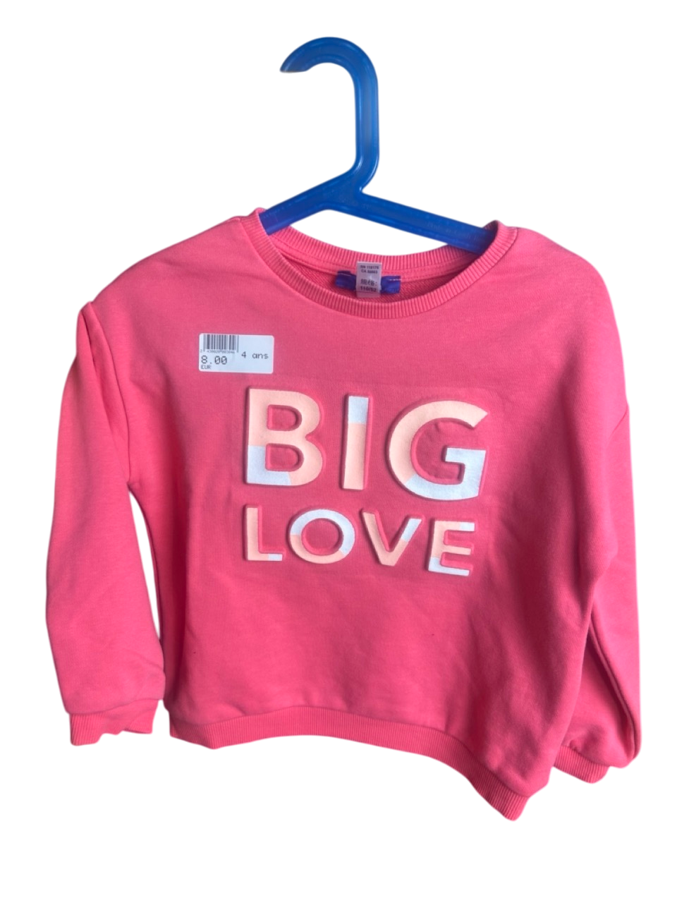 Sweat-shirt enfant corail "BIG LOVE" 4 ans