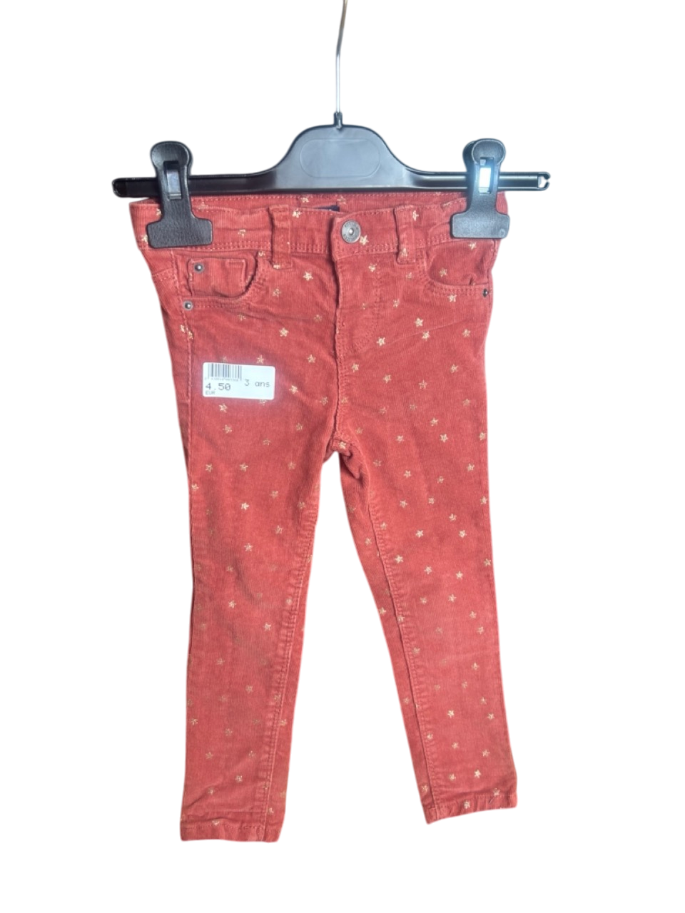 Pantalon en velours côtelé rouge avec motifs dorés 3 ans