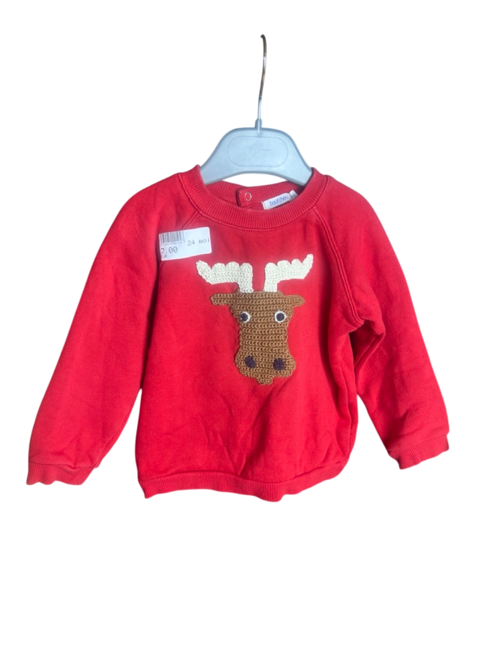 Sweat-shirt rouge à motif de renne 24 mois