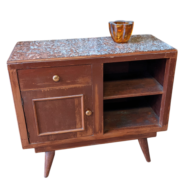 Chevet en bois avec plateau marbré