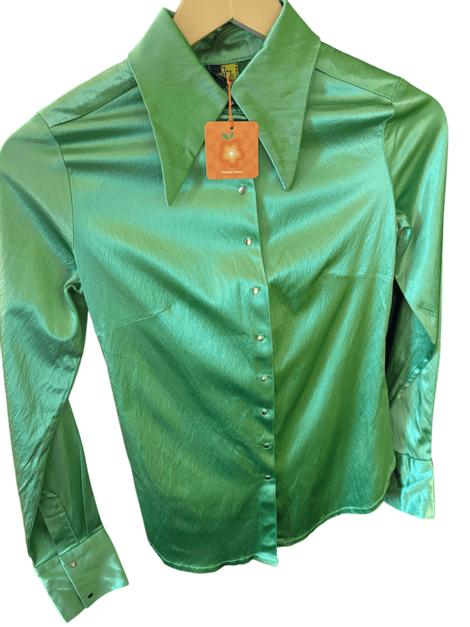 Chemise vintage en satin vert