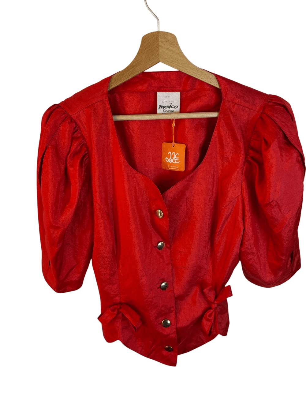 Haut vintage rouge à manches bouffantes